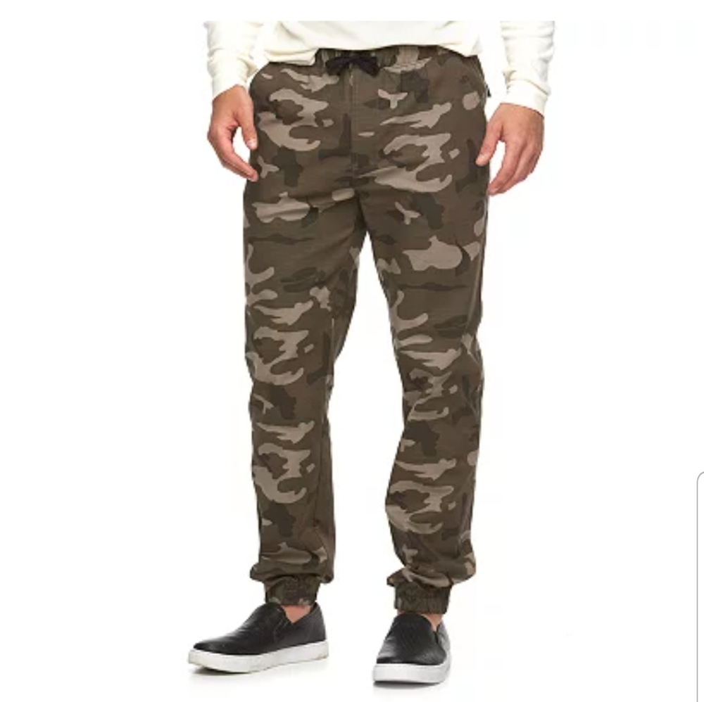 HOLLYWOOD THE JEAN PEOPLE camouflage drawstring jogger stain below knee M